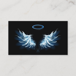 Tarjeta De Presentación Alas del Ángel Azul brillante sobre fondo negro