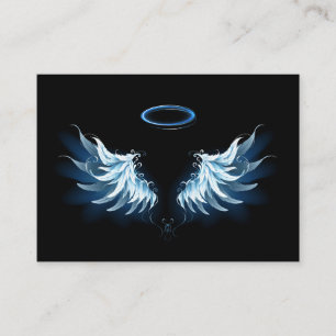 Tarjeta De Presentación Alas del Ángel Azul brillante sobre fondo negro