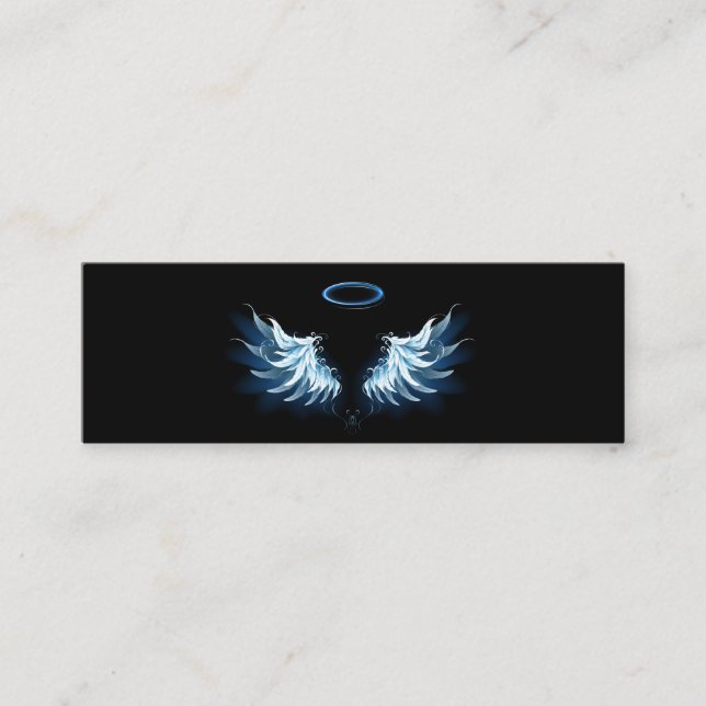Tarjeta De Presentación Alas del Ángel Azul brillante sobre fondo negro (Anverso)