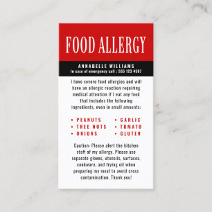 Tarjeta De Presentación Alerta de alergia a los alimentos