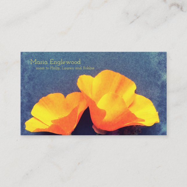 Tarjeta De Presentación Amapolas de California en azul (Anverso)