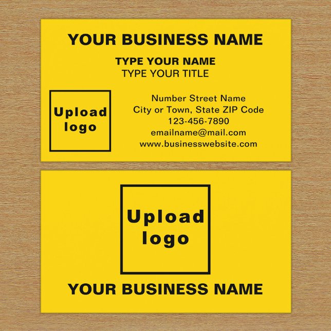 Tarjeta de presentación amarilla de estilo alinead (The front and back of the yellow business card)