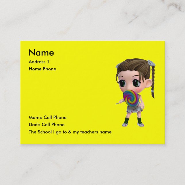 Tarjeta De Presentación Apenas para los niños (Anverso)