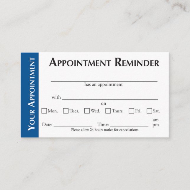 Tarjeta De Presentación Appointment Reminder Cards - Dark Blue (Anverso)