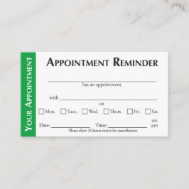 Tarjeta De Presentación Appointment Reminder Cards - Green