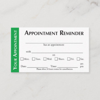 Tarjeta De Presentación Appointment Reminder Cards - Green
