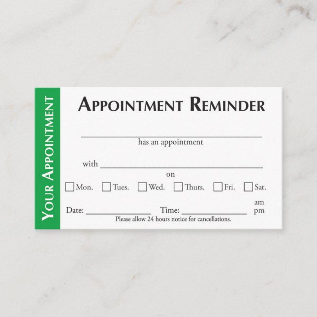 Tarjeta De Presentación Appointment Reminder Cards - Green (Anverso)