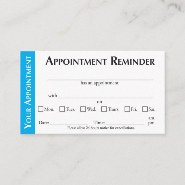 Tarjeta De Presentación Appointment Reminder Cards - Light Blue (Anverso)