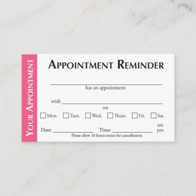 Tarjeta De Presentación Appointment Reminder Cards - Pink (Anverso)