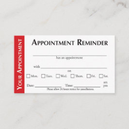 Tarjeta De Presentación Appointment Reminder Cards - Red