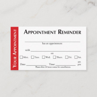 Tarjeta De Presentación Appointment Reminder Cards - Red