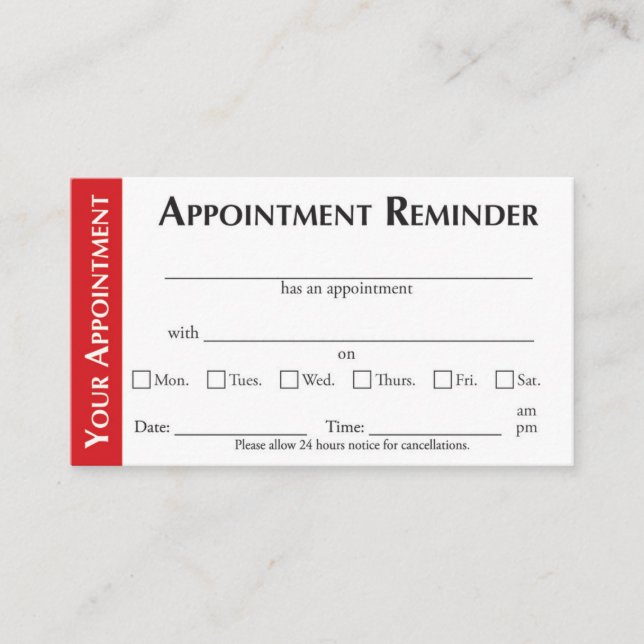 Tarjeta De Presentación Appointment Reminder Cards - Red (Anverso)