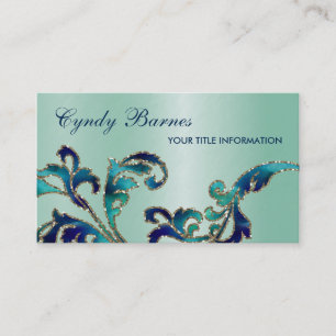 Tarjeta de presentación Aqua and Navy Damask