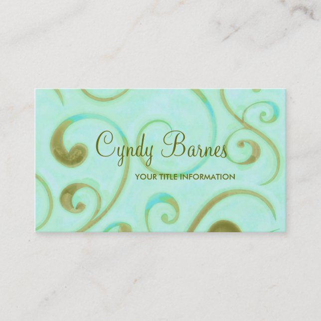 Tarjeta de presentación Aqua and Olive Green Swirl (Anverso)