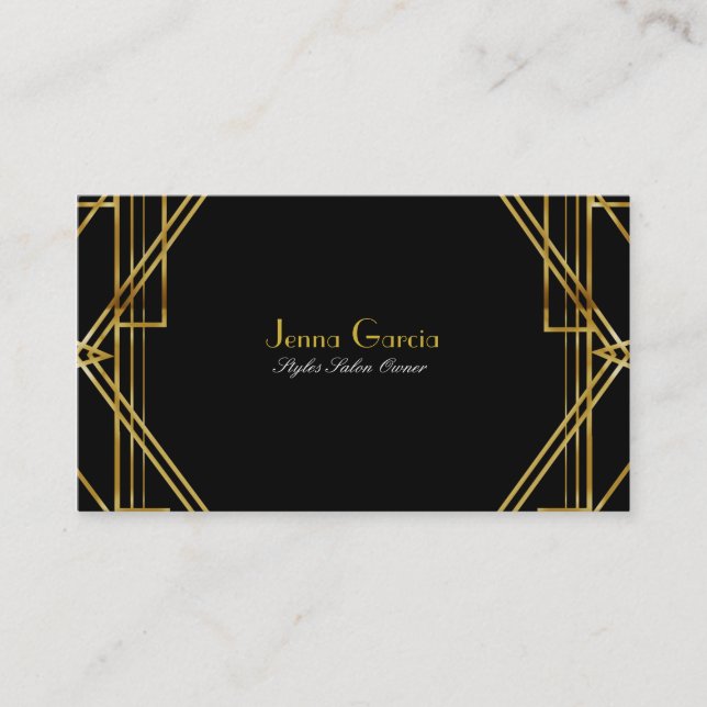 Tarjeta de presentación Art Deco Black & Gold Glam (Anverso)