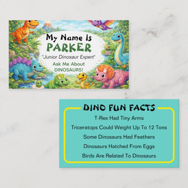 Tarjeta De Presentación Ask Me About Dinosaurs Kids Personal Calling Card (Anverso / Reverso)