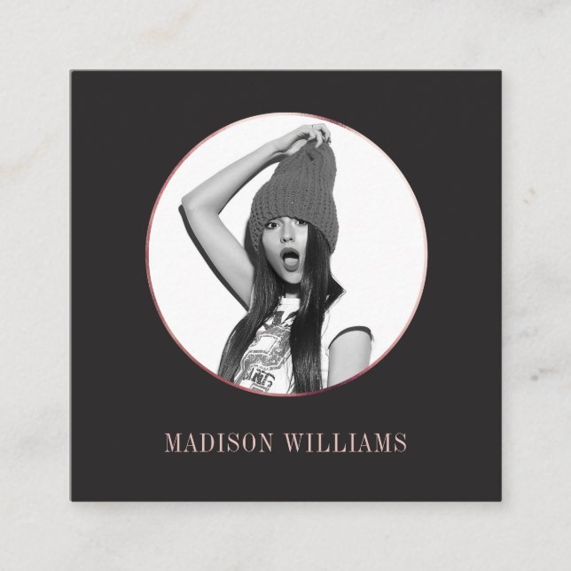 Tarjeta De Presentación Audaz Elegante Foto De Oro Rosa Único En Los Medio (Anverso)