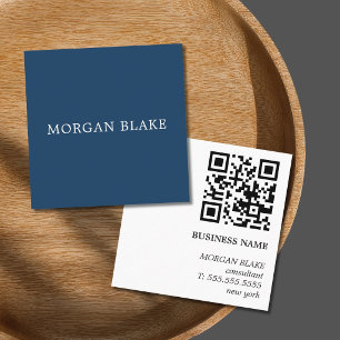 Tarjeta de Presentación Azul Código QR Minimalista