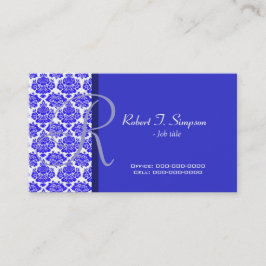 tarjeta de presentación azul de damasco elegante