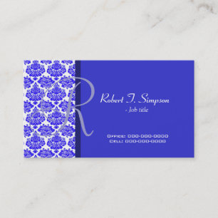 tarjeta de presentación azul de damasco elegante