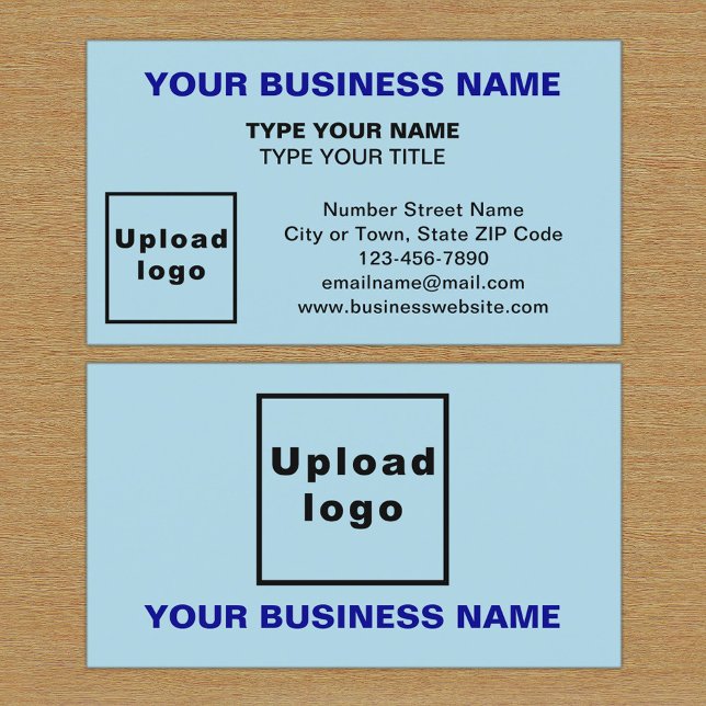 Tarjeta de presentación azul ligera con estilo ali (The front and back of the light blue business card)