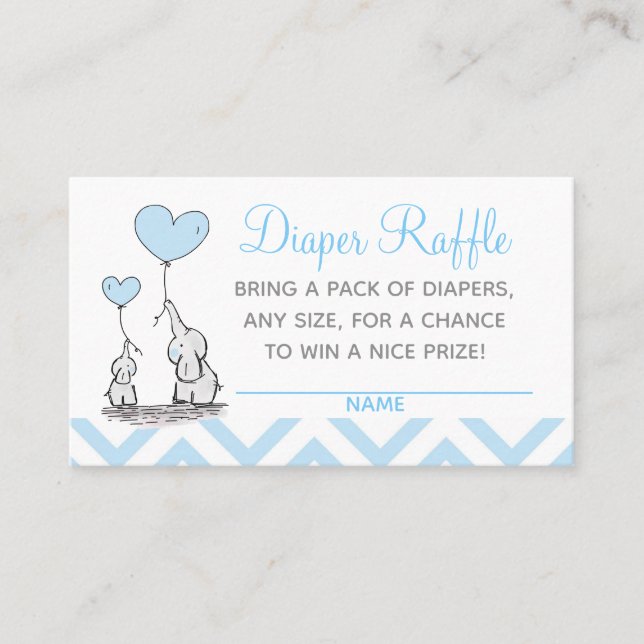 Tarjeta De Presentación Baby Shower Diaper Raffle Baby Blue Elephants (Anverso)