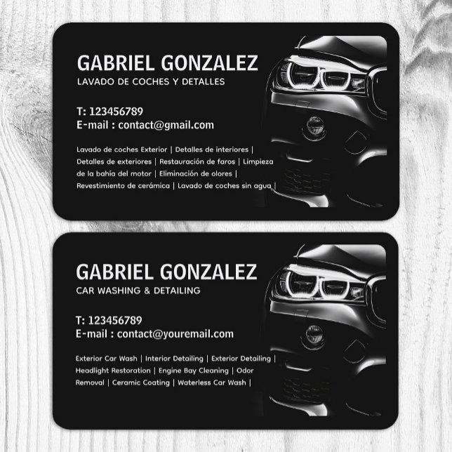 Tarjeta de presentación bilingüe de detección auto (Auto Detailing Bilingual Business Cards)