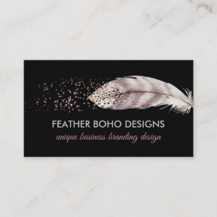 Tarjeta De Presentación Black Boho Girly Pink Bird Feather