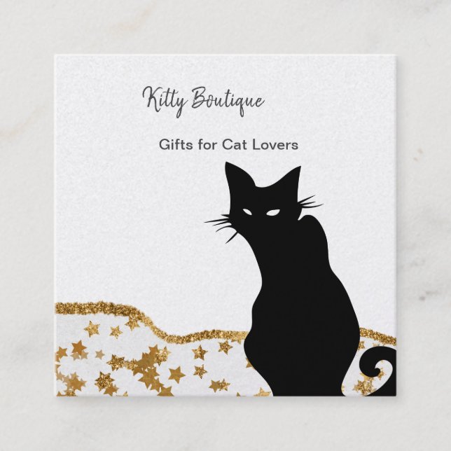 Tarjeta de presentación Black Cat Gold Stars Squar (Anverso)