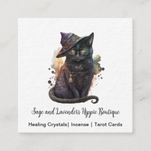 Tarjeta de presentación Black Cat Witchy Square
