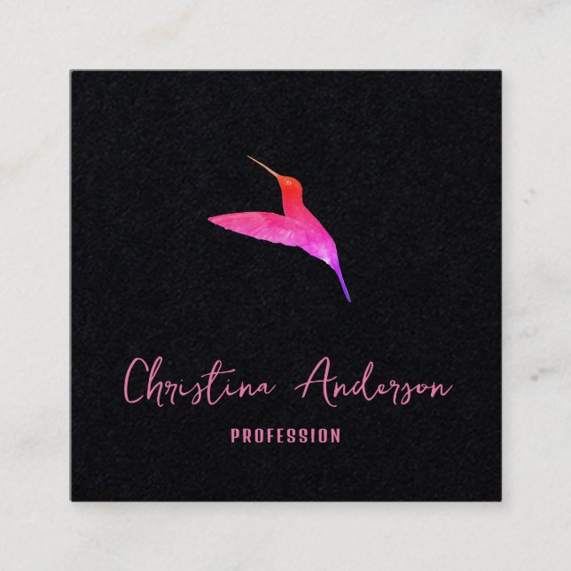 Tarjeta de presentación Black Hummingbird Square (Anverso)