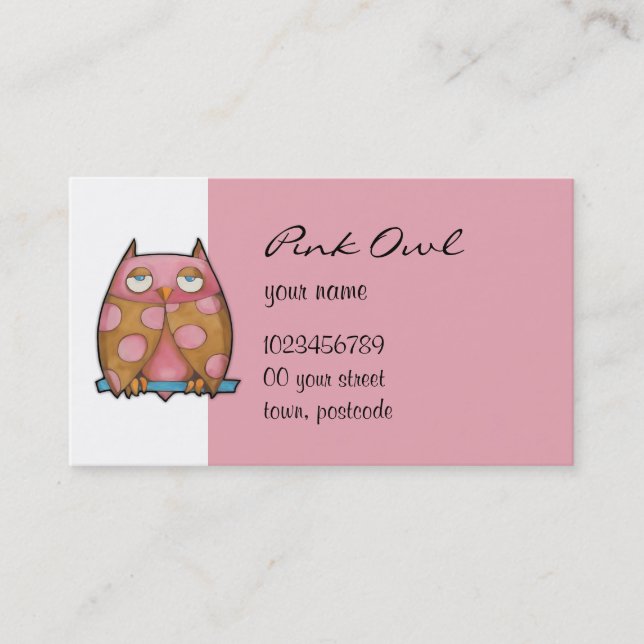 Tarjeta de presentación blanca Lechuza Rosa (Anverso)