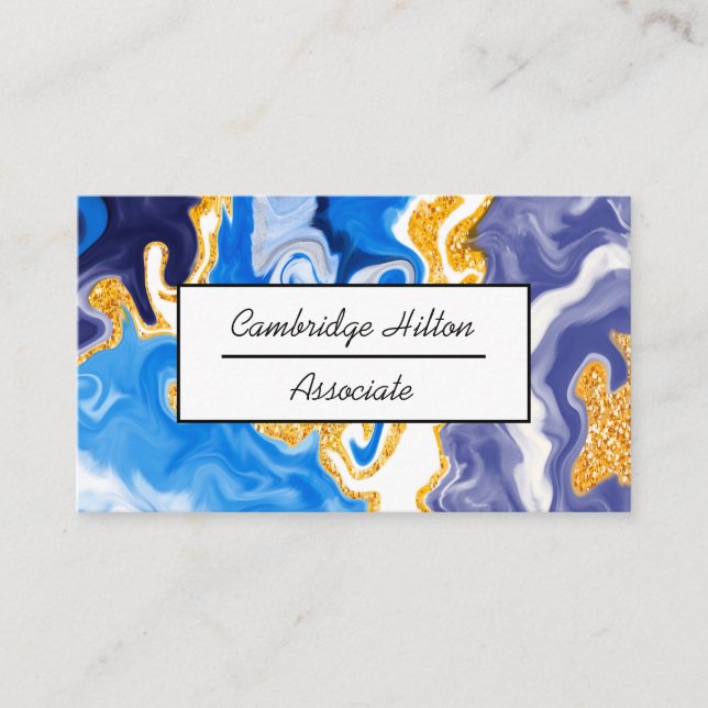 Tarjeta de presentación Blue and Gold Marble Swirl (Anverso)