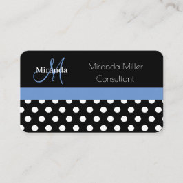 Tarjeta de presentación Blue Monogram Black Polka 