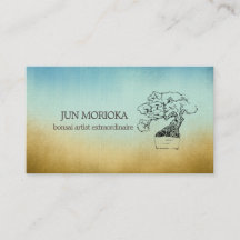 Tarjeta de presentación Blue & Ocher Bonsai Motif