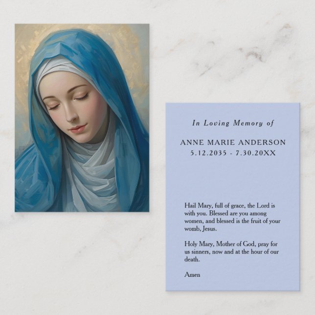 Tarjeta De Presentación Blue VIrgin Mary Memorial Card (Anverso / Reverso)