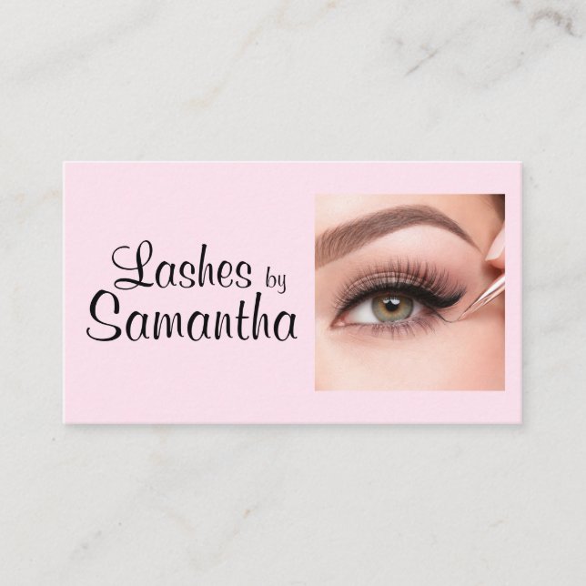 Tarjeta De Presentación Blush Pink Black Script Photo Makeup (Anverso)