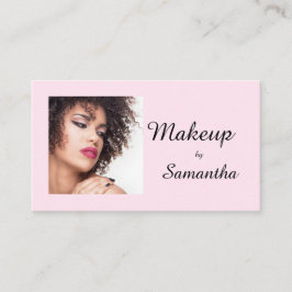 Tarjeta De Presentación Blush Pink Black Script Photo Makeup Calling Card