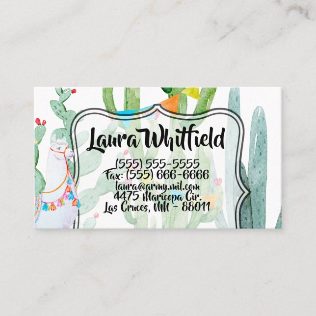 Tarjeta de presentación Boho Llama Flo del desiert (Anverso)