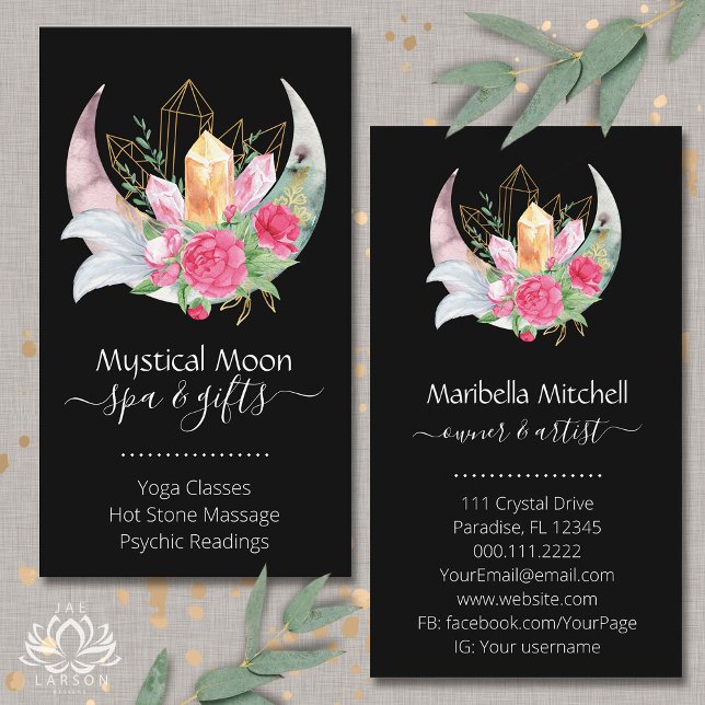 Tarjeta de presentación Boho Moon Crystals Feather (Subido por el creador)