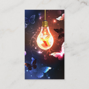Tarjeta De Presentación Bombilla brillante con mariposas nocturnas