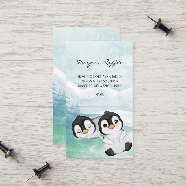 Tarjeta De Presentación Bonitos pingüinos Baby Shower Diaper Raffle Entrad (Anverso/Reverso In Situ)