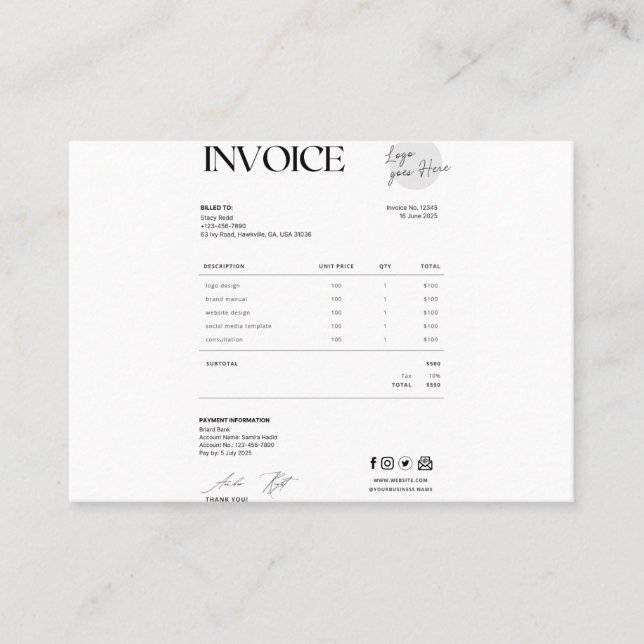 Tarjeta De Presentación Business invoice (Anverso)