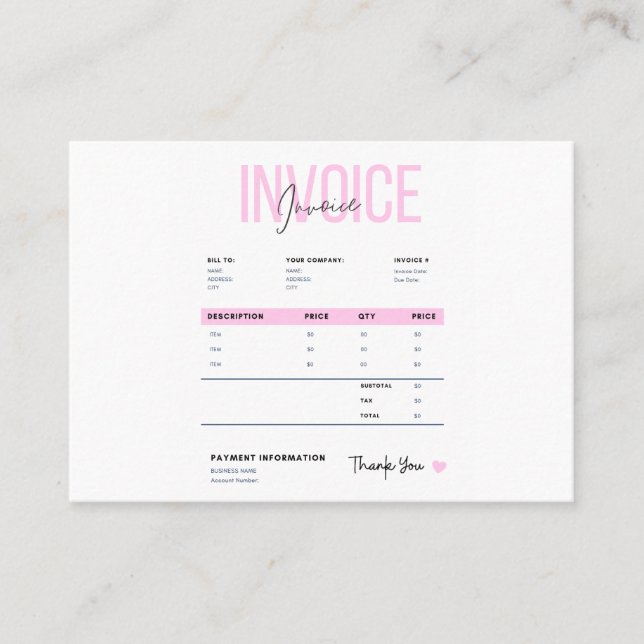 Tarjeta De Presentación Business Invoice (Anverso)