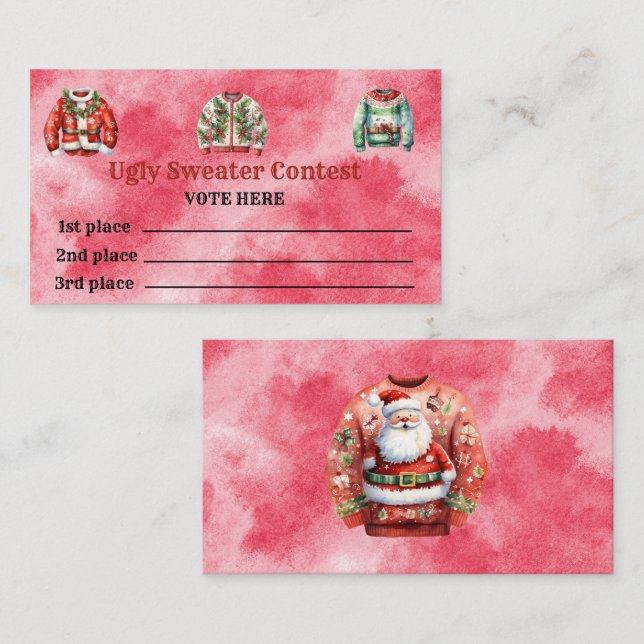 Tarjeta De Presentación Cartas de votación para concurso de sudadería fea (Anverso / Reverso)