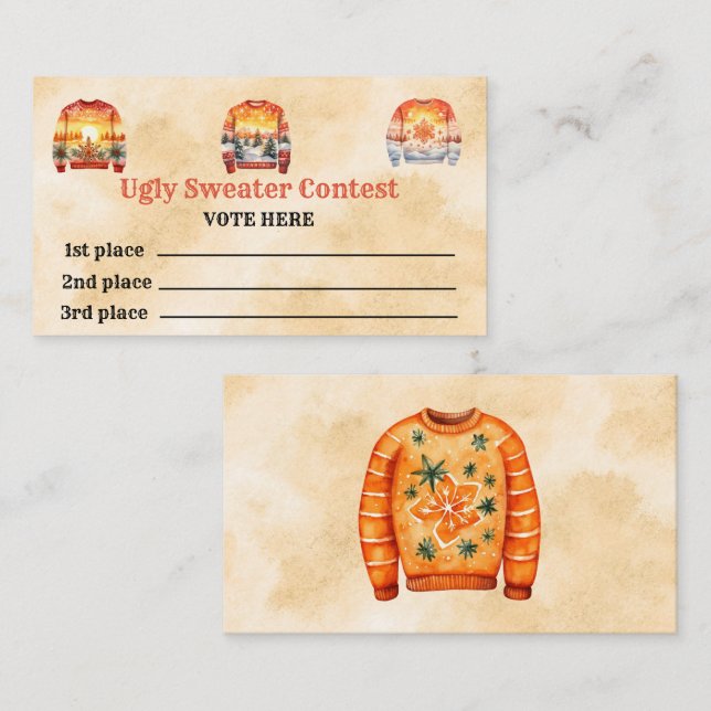 Tarjeta De Presentación Cartas de votación para concurso de sudadería fea (Anverso / Reverso)
