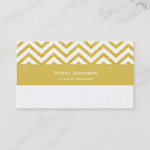 Tarjeta de presentación Chevron White & Gold Glam