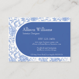 Tarjeta De Presentación Chinoiserie floral azul Delft francés