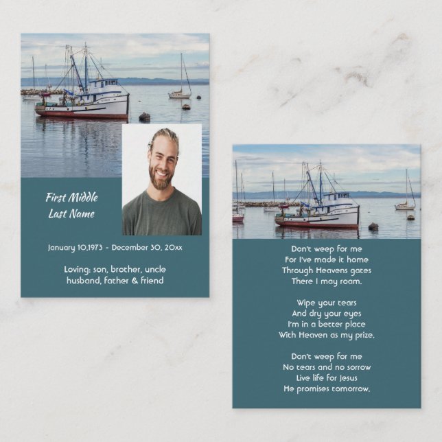 Tarjeta De Presentación Christian Memorial Keepsake Commercial Fisherman (Anverso / Reverso)