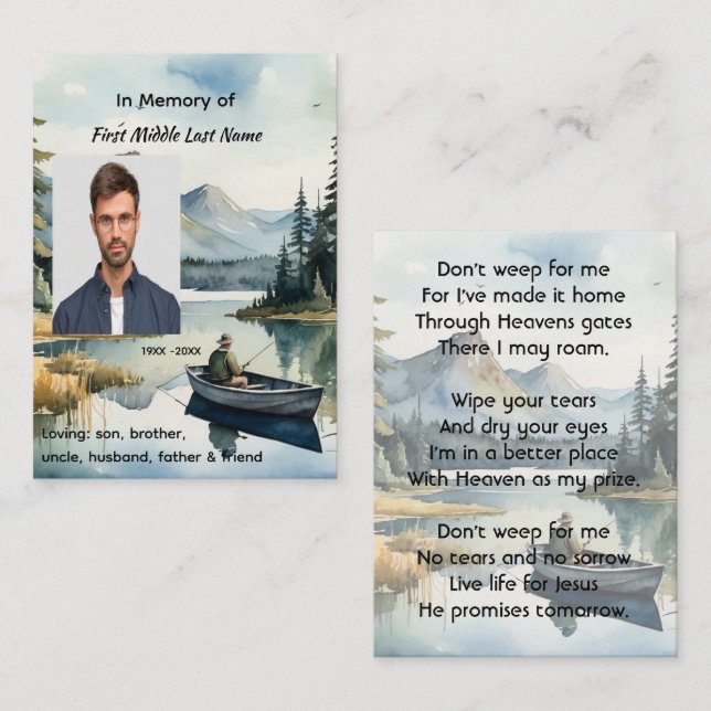 Tarjeta De Presentación Christian Memorial Keepsake Fishing Lake in Boat (Anverso / Reverso)